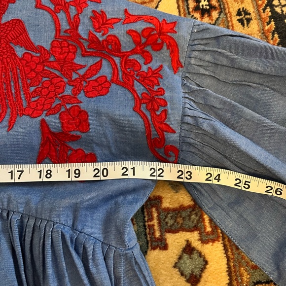 Anthropologie Hemant & Nandita flows appliqué empire puff sleeves top blouse S - Picture 8 of 11